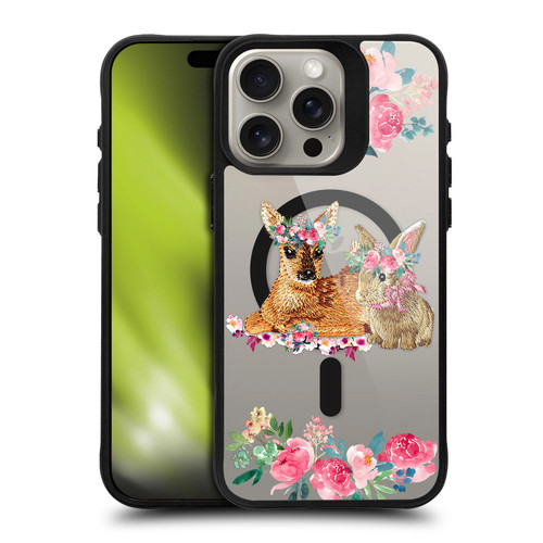 Monika Strigel Flower Collection Fawn & Bunny BLACK SHOCKPROOF BUMPER CASE COMPATIBLE WITH Apple iPhone 15 Pro Max & MAGSAFE