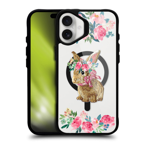Monika Strigel Flower Collection Bunny BLACK SHOCKPROOF BUMPER CASE COMPATIBLE WITH Apple iPhone 16 Plus & MAGSAFE