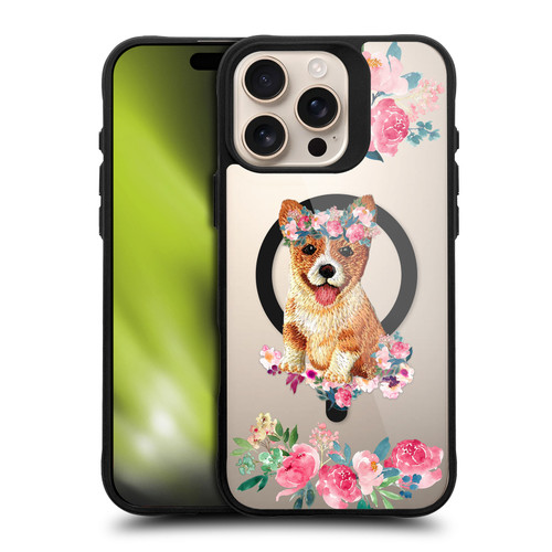 Monika Strigel Flower Collection Corgi BLACK SHOCKPROOF BUMPER CASE COMPATIBLE WITH Apple iPhone 16 Pro Max & MAGSAFE