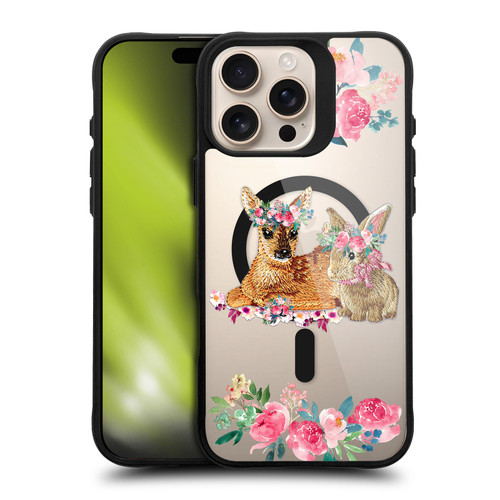 Monika Strigel Flower Collection Fawn & Bunny BLACK SHOCKPROOF BUMPER CASE COMPATIBLE WITH Apple iPhone 16 Pro Max & MAGSAFE