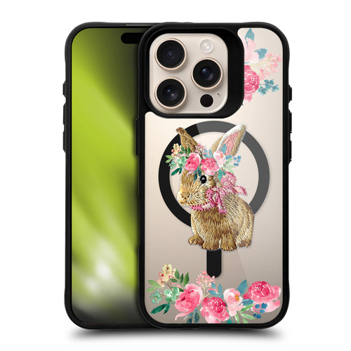 Monika Strigel Flower Collection Bunny BLACK SHOCKPROOF BUMPER CASE COMPATIBLE WITH Apple iPhone 16 Pro & MAGSAFE
