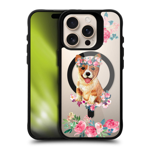 Monika Strigel Flower Collection Corgi BLACK SHOCKPROOF BUMPER CASE COMPATIBLE WITH Apple iPhone 16 Pro & MAGSAFE