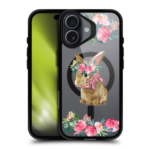 Monika Strigel Flower Collection Bunny BLACK SHOCKPROOF BUMPER CASE COMPATIBLE WITH Apple iPhone 17 & MAGSAFE