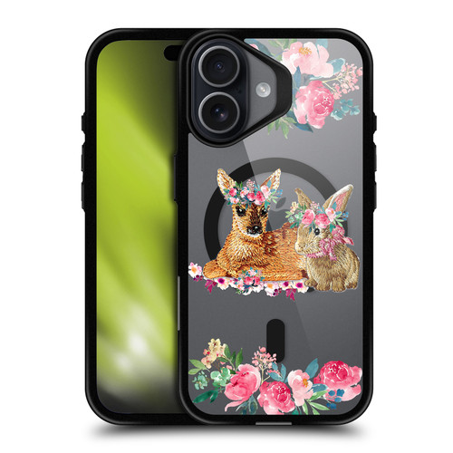 Monika Strigel Flower Collection Fawn & Bunny BLACK SHOCKPROOF BUMPER CASE COMPATIBLE WITH Apple iPhone 17 & MAGSAFE