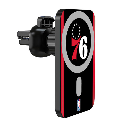NBA Philadelphia 76ers Logo Retro Design Magnetic Car Phone Mount with Wireless Charger - Black MagSafe iPhone and Android Qi Devices