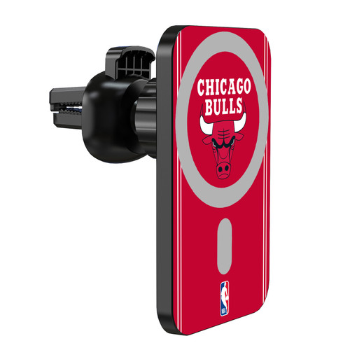 NBA Chicago Bulls Logo Red Design Magnetic Car Phone Mount with Wireless Charger - Black MagSafe iPhone and Android Qi Devices