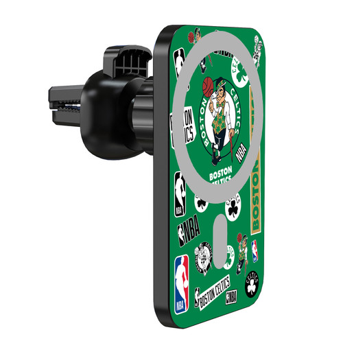 NBA Boston Celtics Sticker Collage Magnetic Car Phone Mount with Wireless Charger - Black MagSafe iPhone and Android Qi Devices