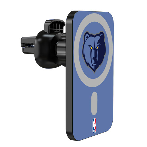 NBA Memphis Grizzlies Logo Light Blue Magnetic Car Phone Mount with Wireless Charger - Black MagSafe iPhone and Android Qi Devices