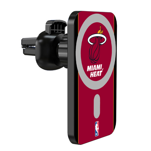 NBA Miami Heat Logo Red Design Magnetic Car Phone Mount with Wireless Charger - Black MagSafe iPhone and Android Qi Devices