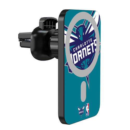NBA Charlotte Hornets Logo Oversized Magnetic Car Phone Mount with Wireless Charger - Black MagSafe iPhone and Android Qi Devices