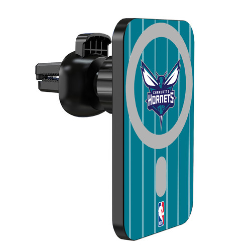 NBA Charlotte Hornets Logo Teal Design Magnetic Car Phone Mount with Wireless Charger - Black MagSafe iPhone and Android Qi Devices