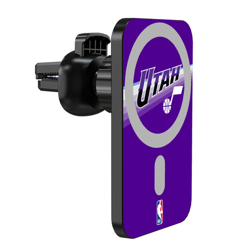 NBA Utah Jazz Logo Purple Design Magnetic Car Phone Mount with Wireless Charger - Black MagSafe iPhone and Android Qi Devices