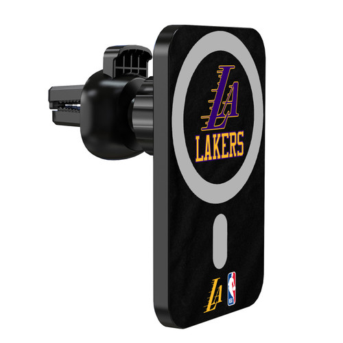 NBA Los Angeles Lakers Logo Black & Purple Design Magnetic Car Phone Mount with Wireless Charger - Black MagSafe iPhone and Android Qi Devices