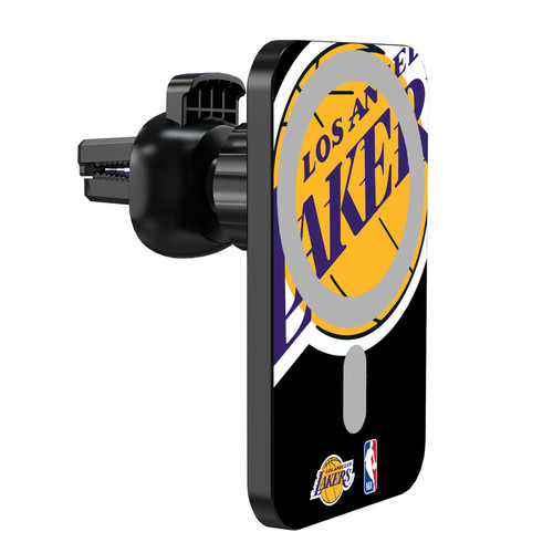 NBA Los Angeles Lakers Logo Oversized Magnetic Car Phone Mount with Wireless Charger - Black MagSafe iPhone and Android Qi Devices