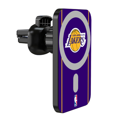 NBA Los Angeles Lakers Logo Purple Design Magnetic Car Phone Mount with Wireless Charger - Black MagSafe iPhone and Android Qi Devices