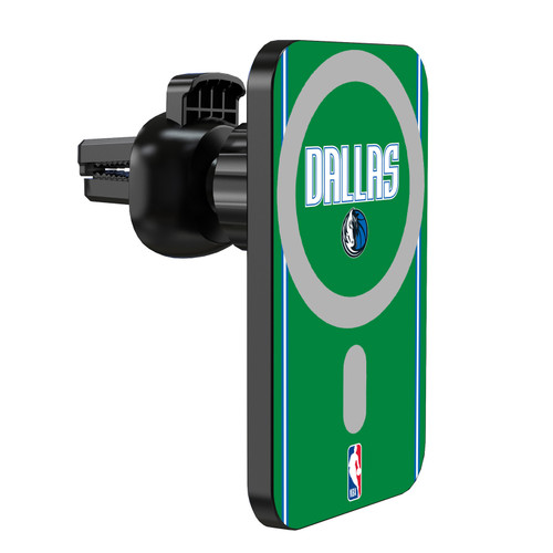 NBA Dallas Mavericks Logo Green Design Magnetic Car Phone Mount with Wireless Charger - Black MagSafe iPhone and Android Qi Devices
