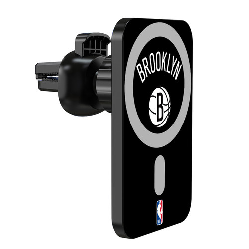 NBA Brooklyn Nets Logo Black Design Magnetic Car Phone Mount with Wireless Charger - Black MagSafe iPhone and Android Qi Devices