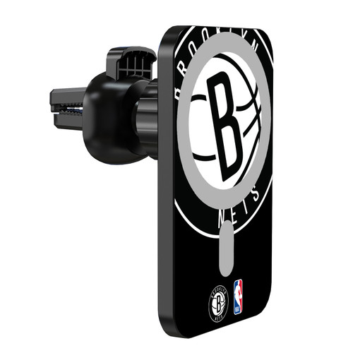 NBA Brooklyn Nets Logo Oversized Magnetic Car Phone Mount with Wireless Charger - Black MagSafe iPhone and Android Qi Devices