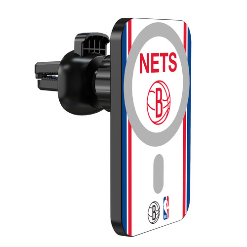 NBA Brooklyn Nets Logo Retro Design Magnetic Car Phone Mount with Wireless Charger - Black MagSafe iPhone and Android Qi Devices