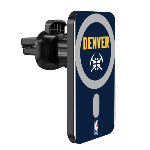 NBA Denver Nuggets Logo Midnight Blue Design Magnetic Car Phone Mount with Wireless Charger - Black MagSafe iPhone and Android Qi Devices