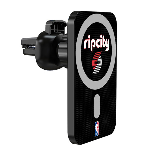 NBA Portland Trail Blazers Logo Black Rip City Design Magnetic Car Phone Mount with Wireless Charger - Black MagSafe iPhone and Android Qi Devices
