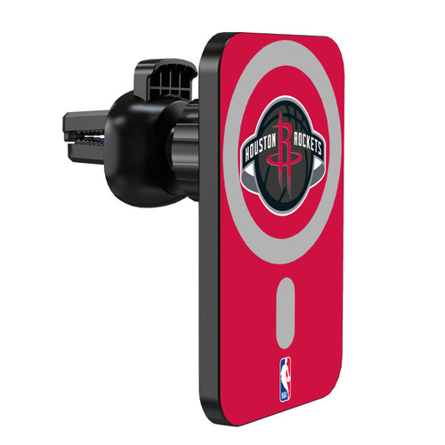 NBA Houston Rockets Logo Red Magnetic Car Phone Mount with Wireless Charger - Black MagSafe iPhone and Android Qi Devices