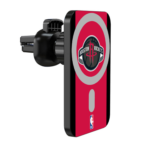 NBA Houston Rockets Logo Red Design Magnetic Car Phone Mount with Wireless Charger - Black MagSafe iPhone and Android Qi Devices