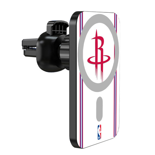 NBA Houston Rockets Logo White Design Magnetic Car Phone Mount with Wireless Charger - Black MagSafe iPhone and Android Qi Devices