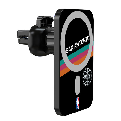 NBA San Antonio Spurs Logo Black Fiesta Design Magnetic Car Phone Mount with Wireless Charger - Black MagSafe iPhone and Android Qi Devices