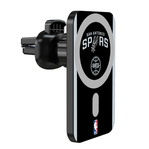 NBA San Antonio Spurs Logo Black Design Magnetic Car Phone Mount with Wireless Charger - Black MagSafe iPhone and Android Qi Devices