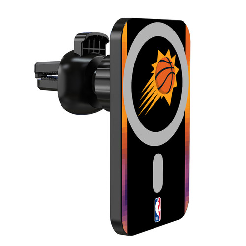 NBA Phoenix Suns Logo Black Design Magnetic Car Phone Mount with Wireless Charger - Black MagSafe iPhone and Android Qi Devices