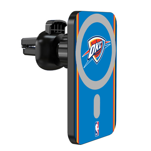 NBA Oklahoma City Thunder Logo Blue Design Magnetic Car Phone Mount with Wireless Charger - Black MagSafe iPhone and Android Qi Devices