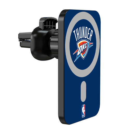 NBA Oklahoma City Thunder Logo Navy Blue Magnetic Car Phone Mount with Wireless Charger - Black MagSafe iPhone and Android Qi Devices