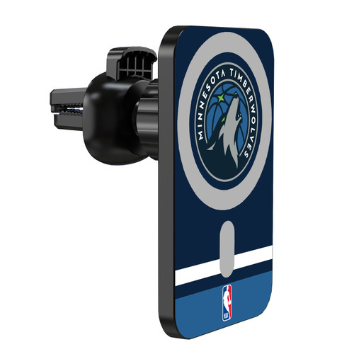 NBA Minnesota Timberwolves Logo Navy Design Magnetic Car Phone Mount with Wireless Charger - Black MagSafe iPhone and Android Qi Devices