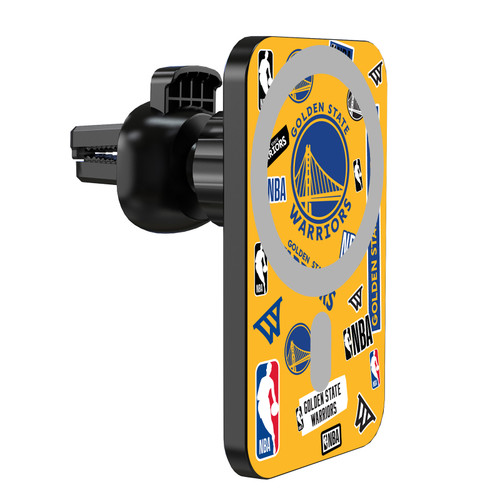 NBA Golden State Warriors Sticker Collage Magnetic Car Phone Mount with Wireless Charger - Black MagSafe iPhone and Android Qi Devices