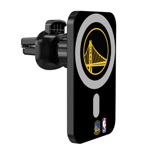 NBA Golden State Warriors Logo Black Design Magnetic Car Phone Mount with Wireless Charger - Black MagSafe iPhone and Android Qi Devices