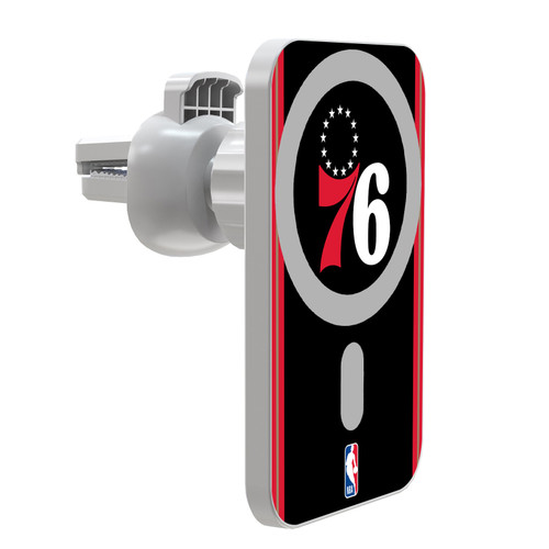 NBA Philadelphia 76ers Logo Retro Design Magnetic Car Phone Mount with Wireless Charger - White MagSafe iPhone and Android Qi Devices