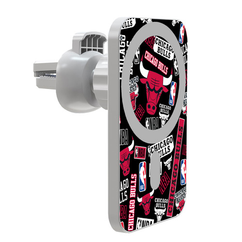 NBA Chicago Bulls Sticker Collage Magnetic Car Phone Mount with Wireless Charger - White MagSafe iPhone and Android Qi Devices