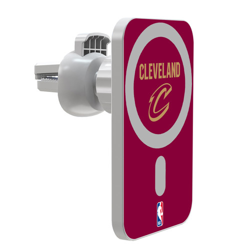 NBA Cleveland Cavaliers Logo Red Design Magnetic Car Phone Mount with Wireless Charger - White MagSafe iPhone and Android Qi Devices