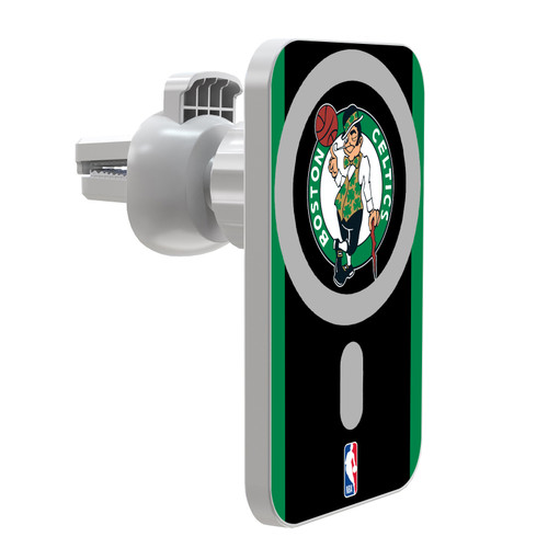 NBA Boston Celtics Logo Black Green Design Magnetic Car Phone Mount with Wireless Charger - White MagSafe iPhone and Android Qi Devices