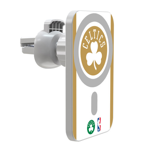 NBA Boston Celtics Logo White Gold Design Magnetic Car Phone Mount with Wireless Charger - White MagSafe iPhone and Android Qi Devices