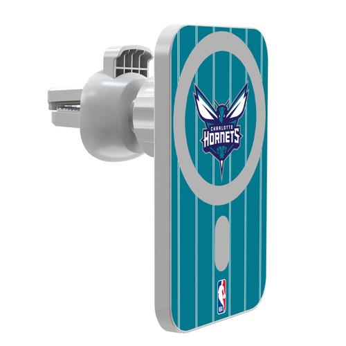 NBA Charlotte Hornets Logo Teal Design Magnetic Car Phone Mount with Wireless Charger - White MagSafe iPhone and Android Qi Devices