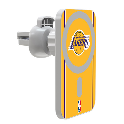 NBA Los Angeles Lakers Logo Gold Design Magnetic Car Phone Mount with Wireless Charger - White MagSafe iPhone and Android Qi Devices