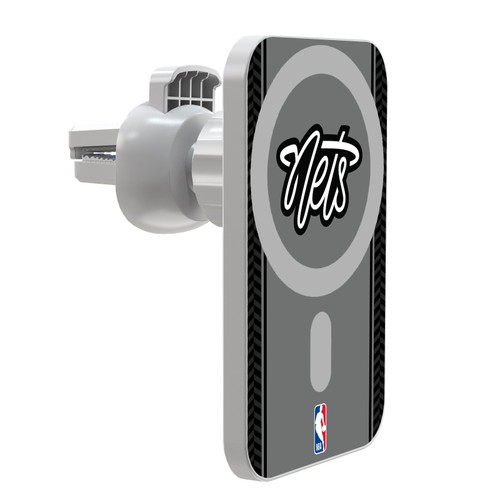 NBA Brooklyn Nets Logo Gray Design Magnetic Car Phone Mount with Wireless Charger - White MagSafe iPhone and Android Qi Devices