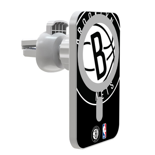 NBA Brooklyn Nets Logo Oversized Magnetic Car Phone Mount with Wireless Charger - White MagSafe iPhone and Android Qi Devices