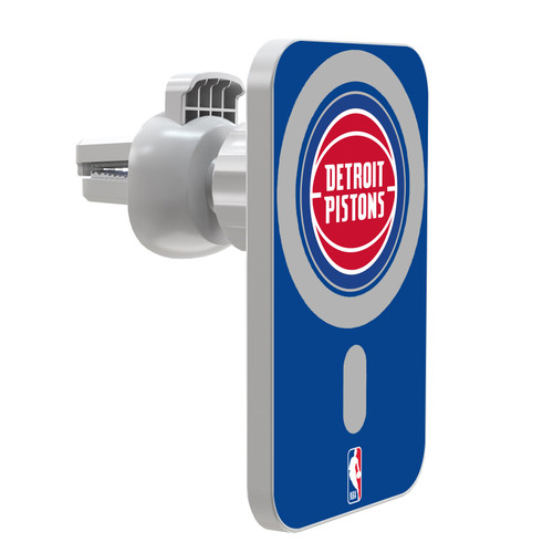 NBA Detroit Pistons Logo Blue Magnetic Car Phone Mount with Wireless Charger - White MagSafe iPhone and Android Qi Devices