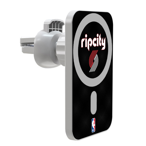 NBA Portland Trail Blazers Logo Black Rip City Design Magnetic Car Phone Mount with Wireless Charger - White MagSafe iPhone and Android Qi Devices