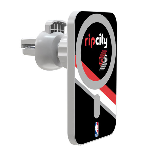 NBA Portland Trail Blazers Logo Black Design Magnetic Car Phone Mount with Wireless Charger - White MagSafe iPhone and Android Qi Devices