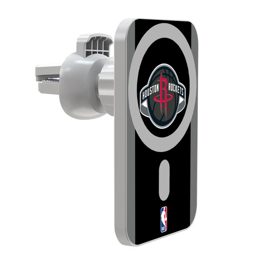 NBA Houston Rockets Logo Black Design Magnetic Car Phone Mount with Wireless Charger - White MagSafe iPhone and Android Qi Devices