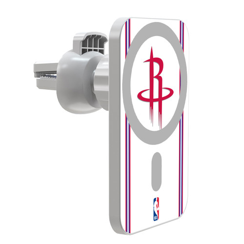 NBA Houston Rockets Logo White Design Magnetic Car Phone Mount with Wireless Charger - White MagSafe iPhone and Android Qi Devices